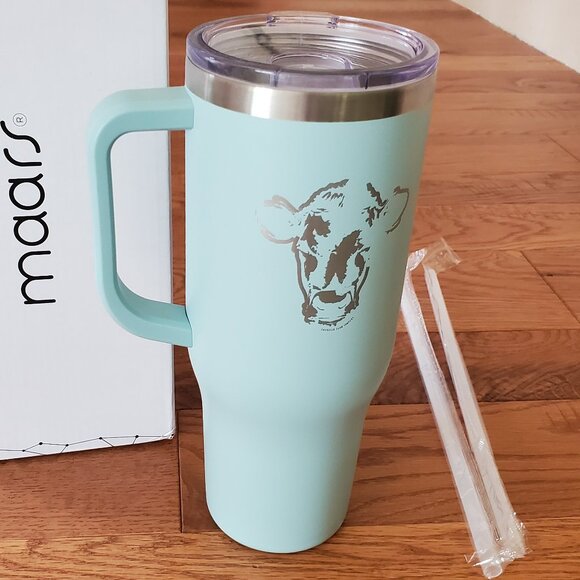 BRAND NEW Mint Colored American Farm Company 40 oz Watercolor Cow Tumbler - Picture 1 of 5